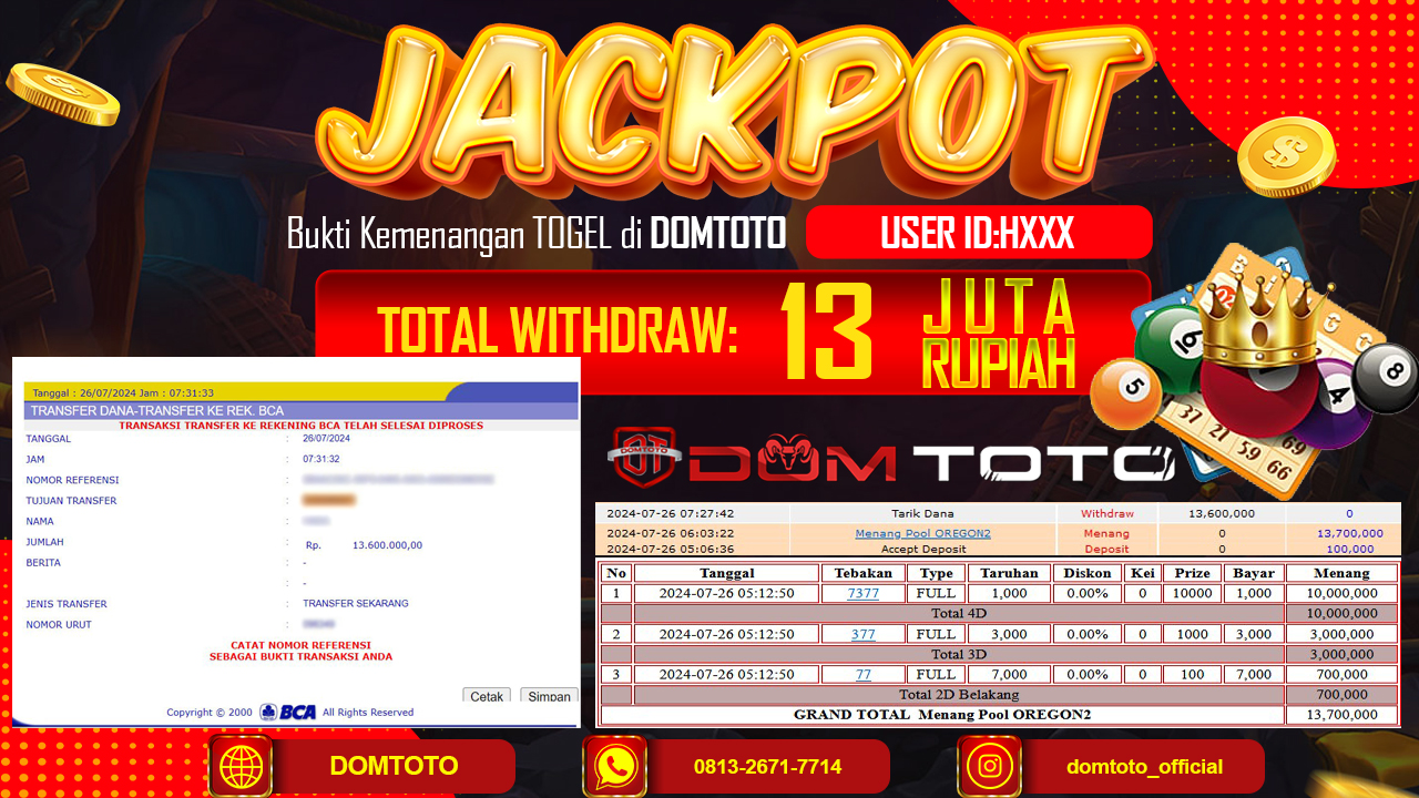 JACKPOT TOGEL OREGON 6 26 JULI 2024